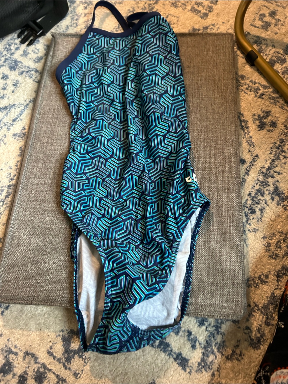 Women’s ' Geometric One-Piece Swimsuit - Teal/Navy